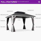 PURPLE LEAF 10' X 12' Hardtop Gazebo,White Aluminum Gazebo with Curtains and Netting,Galvanized Steel Gazebos with Double Roof,for Paito and Backyard