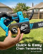 SEESII Electric Chainsaw Cordless 12-inch: Brushless Battery Powered Small Chainsaw, 2 x 4.0Ah Batteries, Auto-Tension and Oiling Mini Chain Saw for Christmas Dad Men Gifts, Tree Cutting Trimming