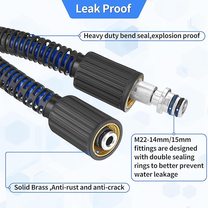Pressure Power Washer Hose 30 FT x 1/4", Super Flexible Kink Resistant Car Washer Replacement with M22 Fittings & 3/8" Quick Connect Adapters for Ryobi Troy Bilt Flexzilla Greenworks & More, 4200PSI