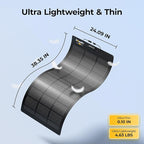 BougeRV Arch Pro 100 Watts Anti-Shading N-Type Fiberglass Flexible Solar Panel, Portable 24 Volts 16BB Mono Cell 25% High-Efficiency, Compact for RV Camping Home Boat Marine Curve Surface Black