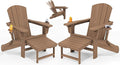 KINGYES Folding Adjustable Adirondack Chair with Ottoman & 2 Cup Holders Set of 2, HDEP Multifunctional Adirondack Chair with Footrest, Brown