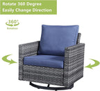 Rilyson Wicker Outdoor Patio Furniture Set - 7 Piece Patio Conversation Set with 4 Swivel Rocker Chairs,2 Rattan Ottoman and 1 Couch for Outside Porch Deck Backyard(Mixed Grey/Blue)