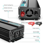 1000W Pure Sine Wave Inverter - 12V DC to 110V/120V AC Car Power Converter with 2 AC Outlets, USB Port, Type-C Port, LCD Display Power Inverter for Car, Truck, Home, Vehicles, Laptop