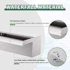 Waterfall Pool Fountain LONGRUNNEW 304 Stainless Steel 11.8" Rectangular Waterfall Spillway, Water Fall Fountain with Pipe Connector for Garden Outdoor, Swimming Pools, Fountains, Pond and Spa