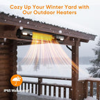 YESERLl Electric Patio Heater with LED Light- 1500w Outdoor Fast Heating with 3 Power Setting,Wall Mounted Carbon Infrared Heater Quiet - IP65 Waterproof and 24H Timer for Snow Outdoor