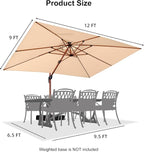 PURPLE LEAF 9' X 12' Double Top Deluxe Wood Pattern Rectangle Patio Umbrella Offset Hanging Umbrella Outdoor Market Umbrella Garden Umbrella, Beige