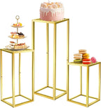 Cylinder Pedestal Stands for Party & Plant,3pcs Square Gold Metal Wedding Flower Display Stand for Centerpieces,15.7/23.6/31.5 inch Tall