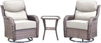 Luxury High Back Outdoor Swivel Rocker Patio Chairs with Side Table & 6-Inch Thick Cushions, 3 Pieces Patio Furniture Set for Porch, Balcony, Deck and Yard