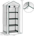 Outsunny 4 Tier Mini Greenhouse with Screen Roof, 27.6" x 19.7" x 62.2", Portable Small Greenhouse with High Strength PE Cover, Roll-Up Zipper Door for Garden Yard Backyard, White