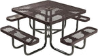 COATEDOUTDOORFURNITURE Heavy-Duty Portable Outdoor Picnic Table with Umbrella Hole, Expanded Metal Commercial-Grade Patio Dining Furniture Made in America (46" Square Top, Brown)