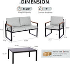 NATURAL EXPRESSIONS 4 Pieces Patio Furniture Sets,Outdoor Metal Sectional Furniture Modern Patio Conversation Set,Fauxwood Anti-Scald Armrest,Sling Mesh,Tempered-Glass Table,4" Olefin Cushions