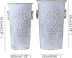 Set of 2 Distressed White Metal Flower Pots - Le Jardin Paris 14" Vintage Planters, Decorative Round Plants Buckets for Indoor/Outdoor Garden Patio Decor