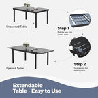 7 PCS Patio Dining Set for 6, Rectangular Extendable Dining Table with 6 Metal Chairs, Outdoor Table and Chairs Set for Lawn Garden Backyard and Deck, Blue