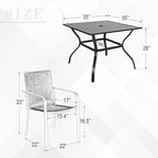 Anumutig 5-Piece Patio Dining Set, 35-Inch Square Table with 4 Stackable Chairs, Black Frame with Red Mesh, Outdoor Furniture