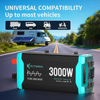 3000W Pure Sine Wave Inverter 12V DC to 120V AC for RV, Truck, Off-Grid, Home, Solar Car Power Inverter with Dual AC Hardwire Port, 20A Socket, 5V 2.1A USB