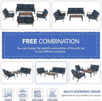 Soleil Jardin Aluminum Patio Furniture 3-Seater Couch, Outdoor 3 Seats Sofa with FSC Certified Solid Wood Top, Outdoor Conversation Set 3 Seater Deep Seating w/Removable Cushion, Denim Blue