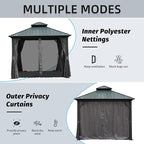 Domi 10’ x 10’ Hardtop Gazebo Metal Frame Canopy with Netting & Curtains, Outdoor Permanent Metal Pavilion with Galvanized Steel Double Roof for Patio Lawn and Garden, Gray
