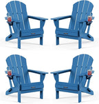 MUCHENGHY Folding Adirondack Chairs HDPE Weather Resistant 4 Pack, Patio Firepit Chairs, Sturdy Outside Chair, Lawn Chairs, 15min Assembly 380lb, Royal Blue