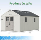 Greesum 10×14 FT Plastic Outdoor Storage Shed with Floor and Lockable Door, Resin Sheds with Windows and Skylights, Weather Resistant Organization for Garden, Lawn, Pool Supplies, Beige