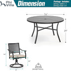 PHI VILLA 7 Pieces Outdoor Round Dining Set for 6, Large Wrought Iron Table with Umbrella Hole & Swivel Metal Chairs with Cushions, Modern Furniture Set for Patio, Deck, Yard, Porch