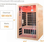 2-Person Home Infrared Sauna with Red Light Therapy & Bluetooth Speakers Dry Heat Sauna for Home & Gym 1760W 120V Low EMF with Control Panel, Indoor Personal Luxury Spa for House and Gym