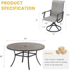 VICLLAX Patio Dining Set for 8, 9 Pieces Outdoor Furniture Includes 60" Round Patio Table with Umbrella Hole and 8 Outdoor Swivel Chairs for Lawn Garden, Grey Wood Grain Tabletop and Grey Fabric