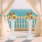 Roman Column Pedestal, Plastic White Columns for Weddings Indoor/Outdoor Roman Pillar Stand for Table Sculptures, Vase, Garden Decor (2PCS, 10.6 x 34.6 Inch Fretwork)