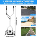 20" Pressure Washer Surface Cleaner with 304 Industrial-Grade Stainless Steel Housing, Dual Handle, Driveway Pressure Washer Attachment, 2 Replacement Nozzles, for Concrete, Sidewalk, Deck, 4500 PSI