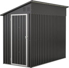 4×8 FT Lean to Metal Shed,Outdoor Heavy-Duty Storage Shed with Floor Base,All Weather Waterproof Garden Tool House W/Lockable Door&2 Air Vent,Reversible Door Design,for Backyard,Patio,Lawn,Black