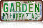 Vintage Garden Metal Tin Sign License Plate Wall Decor for Garden Lover 12 x 6 Inches - my happy place