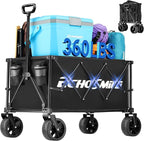 EchoSmile Collapsible Folding Wagon Cart 360lbs, Heavy Duty Garden Utility Cart with All Terrain Wheels, Large Capacity Outdoor Wagon for Camping, Beach, Shopping, Picnic (Black)