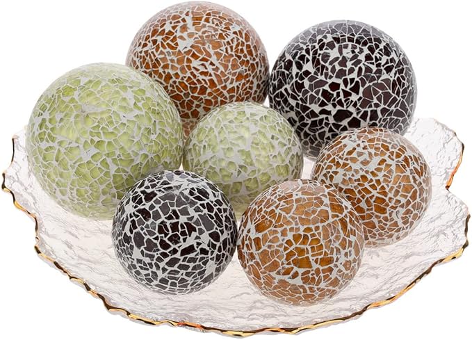 6 PCS 2.5inch Glass Decoration Gradients Solid Round Orbs Set Mosaic Sphere Balls for Living Room Table Bowls Vases Christmas Wedding Thanksgiving Party Centerpieces