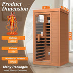 Upgraded 1 Person Sauna Infrared Sauna with Backrest, Hemlock Dry Sauna Indoor Wood Sauna for Home, 1062W 110V Red Light Far Infrared Sauna Low EMF with Integrated Speakers, Reading Lamp (Red)