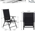 PHI VILLA Patio Folding Chairs Set of 4, Portable Outdoor Dining Chairs with Adjustable Backrest for Outside, Garden, Lawn & Yard, No Assembly, Black