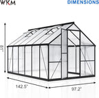 WKM 8x12 FT Greenhouse for Outdoors, Quick-fit Structure Green House with Window for Ventilation, Aluminum Greenhouse for Garden Backyard, Black