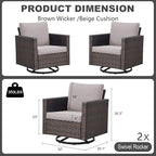 Luxury Outdoor Swivel Rocker Patio Chairs Set of 2, Swivel Patio Chairs for Porch, Yard, Deck, Poolside, Brown/Beige