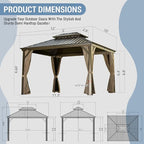 Domi 10' X 12' Hardtop Gazebo Permanent Outdoor Gazebo with Galvanized Steel Double Roof, Aluminum Frame, Curtains and Netting for Patio Lawn and Garden, Brown