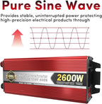IERBJ 1100W Power Inverter, DC 12V to AC 110V, 2600W Peak Power, LED Display, Pure Sine Wave,Cooling Fan,for Vehicles,Car,RV,Truck,Ship