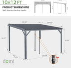 Domi 10'x12' Wall Mounted Hardtop Gazebo, Connectable Lean to Pergola with Gutters & Galvanized Steel Roof, 60MPH Wind Resistance, Outdoor Heavy Duty Metal Awning for Patio, Deck, Backyard - Grey