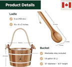 Sauna Bucket and Ladle Set - Handmade from Canadian Red Cedar Wood - Natural Rope Handle - 1.6 Gallons (6 Liters) Water Capacity