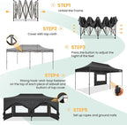 COBIZI 10x20 Pop Up Heavy Duty Canopy with 6 Sidewalls and Hexagonal Legs, Easy up Tent for Parties, Commercial and Wedding, Outdoor Canopy with Roller Bag, Sand Bags, Waterproof & UPF50+ (Black)