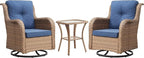 Outdoor Patio Swivel Rocker Chairs - 3 Piece Patio Bistro Set,Wicker Patio Furniture Set with 2 Swivel Rocking Chairs and 1 Glass Top Side Table for Deck Porch Garden,Yellow/Blue