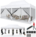 COBIZI 10x20 Heavy Duty Pop Up Canopy Tent with 6 Sidewalls, Commercial Gazebo Party Tent with Mosquito Netting Wall Easy Set Up Outdoor Instant Screen Tent for Backyard, Patio, Garden, White