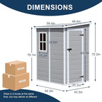 CDCASA 5x4 FT Resin Storage Shed, Waterproof Outdoor Shed with Floor & Window & Lockable Door Included, Outside Plastic Tool Sheds for Garden, Patio, Backyard, Lawn, Light Gray