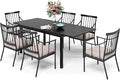 Sophia & William 7 Pieces Patio Dining Set with 6 Metal Chairs and Expandable Rectangular Dining Table for 6-8 People, Outdoor Conversation Furniture Set with Seat Cushions for Porch Yard Deck