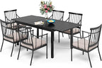 Sophia & William 7 Pieces Patio Dining Set with 6 Metal Chairs and Expandable Rectangular Dining Table for 6-8 People, Outdoor Conversation Furniture Set with Seat Cushions for Porch Yard Deck