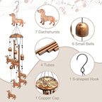 Dachshund Wind Chimes for Outside, Metal Windchimes Outdoors Birthday Gifts for Women Memorial Sympathy Wind Chimes for Patio Garden Yard