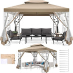 COBIZI 10x13 Gazebo with Improved Cold-Proof Nettings Winter Gazebos on Clearance Heavy Duty Gazebos Double Roof with Metal Frame Gazebo Tent for Patio, Deck (Frame Thickened