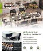 Outdoor Patio Dining Table Sets 7-Piece Aluminum and HDPS All-Weather Table and Chairs with Umbrella Hole, Patio Modern Furniture Sets for Garden, Backyard (Charcoal)