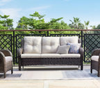 HUMMUH 3-Seat Outdoor Wicker Sofa PE Rattan Patio Couch with Cushions,Deep Seat High Curved Back Armset Patio Sofa